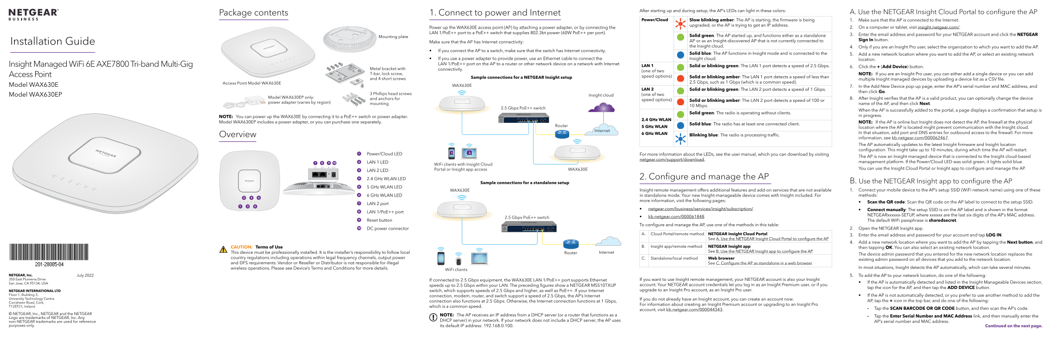 Netgear WAX630E - Insight Managed WiFi 6E AXE7800 Tri-band Multi-Gig Access Point Installation Guide - Page 1