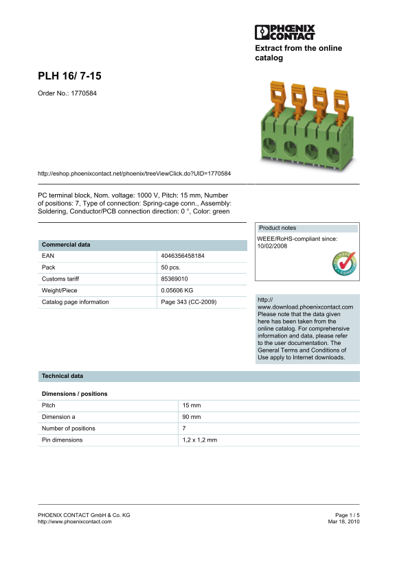 Phoenix Contact PLH 16 7-15 Data Sheet - Page 1