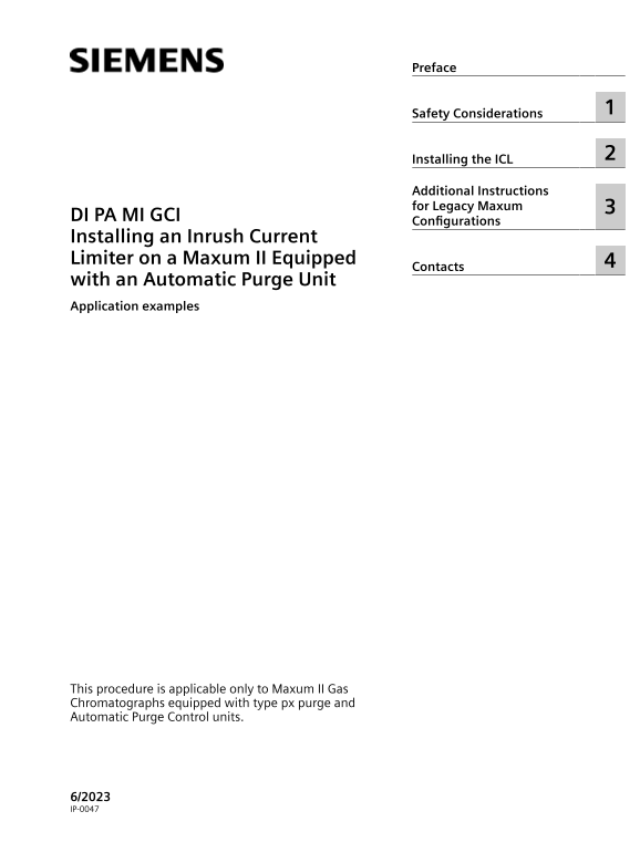 Siemens Installing an Inrush Current Limiter on a Maxum II Equipped with an Automatic Purge Unit - Page 1