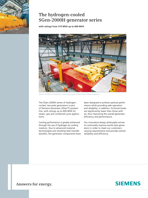 Siemens Hydrogen-Cooled SGEn-2000H Generator Series Instructions User Manual - Page 1