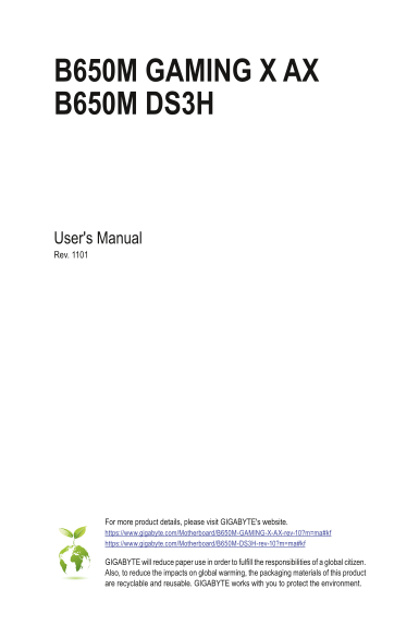 GIGABYTE B650M DS3H (Rev.1.0) User Manual - Version 1101 - Page 1