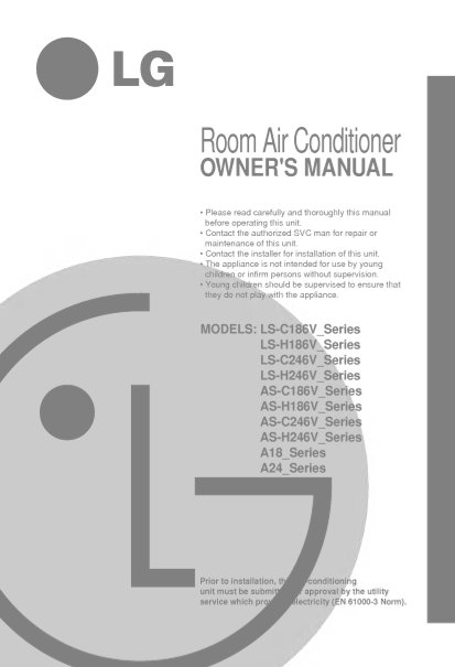 LG Split Air Conditioner Wall Mount LS-H186VMMC0.AMTBLUK User Manual - English - Page 1