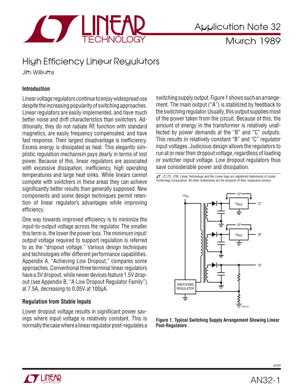 LINEAR Application Note AN32 High Efficiency Linear Regulators User Guide - Page 1