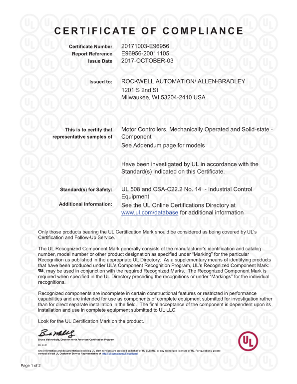 Rockwell Automation 700-SF Square Base Solid State Relays - UL CoC - Page 1