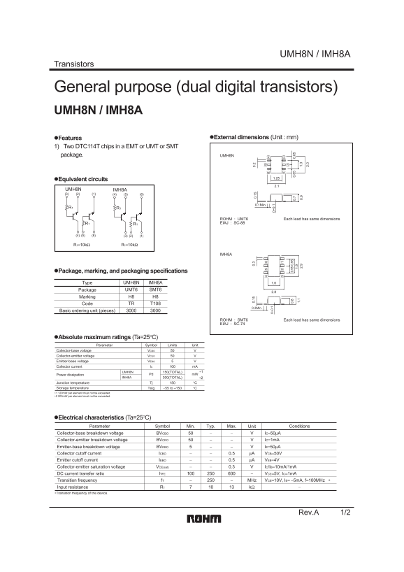 ROHM UMH8N IMH8A Data Sheet - Page 1