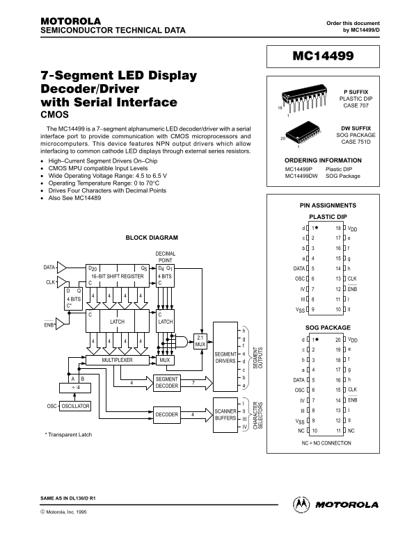 MOTOROLA MC14499 Data Sheet - Page 1