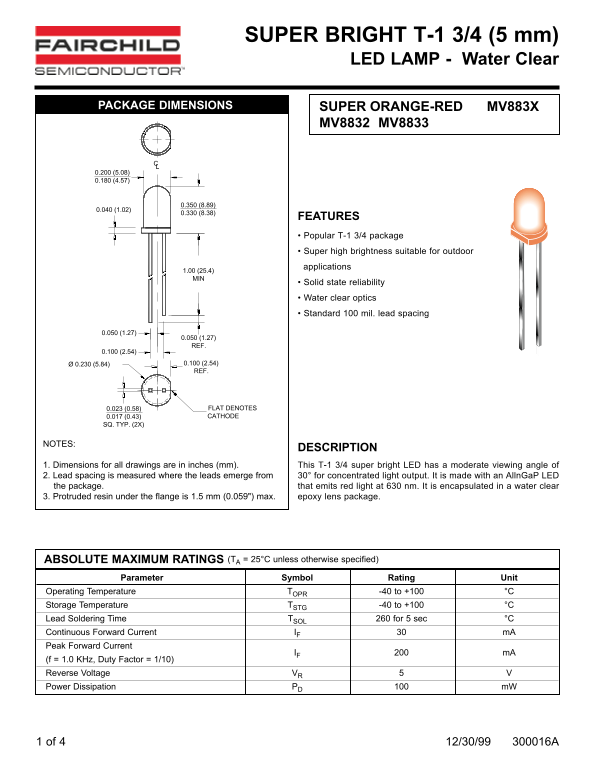 Fairchild MV883X MV8832 MV8833 Data Sheet - Page 1