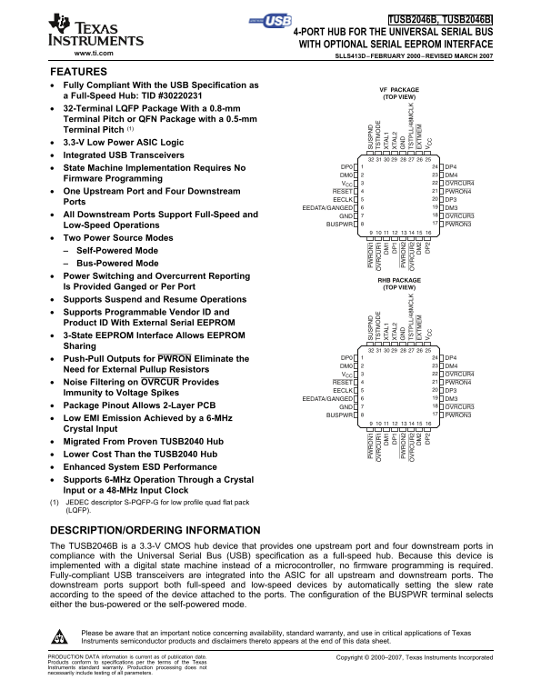 Texas Instruments TUSB2046B TUSB2046BI Data Sheet User Manual - Page 1