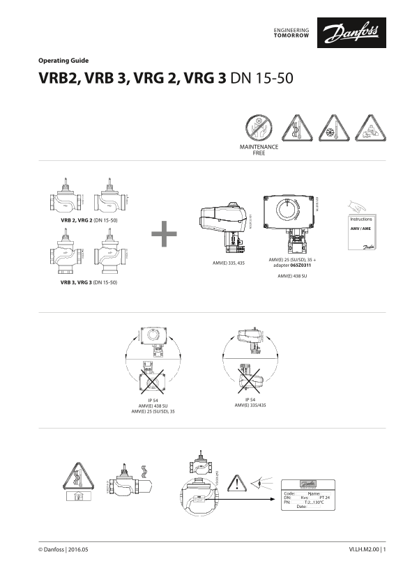 Danfoss VRB2, VRG2 VRB3, VRG3 Valves Operation Guide - Page 1