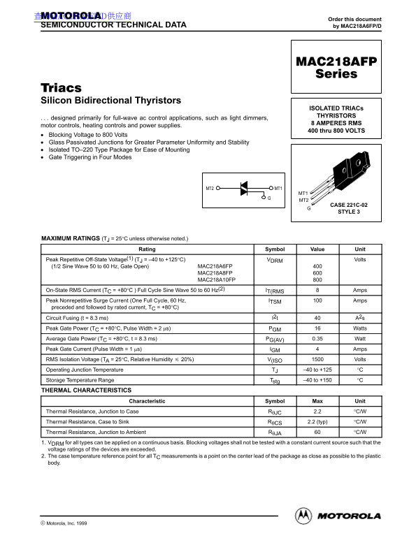 Motorola MAC218AFP Series Data Handbook - Page 1