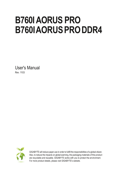 GIGABYTE Motherboard B760I AORUS PRO (Rev.1.x) User Manual - Page 1