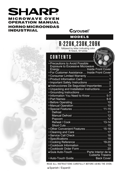 SHARP R-209K, R-220K, R-230K Operation Manual - Page 1