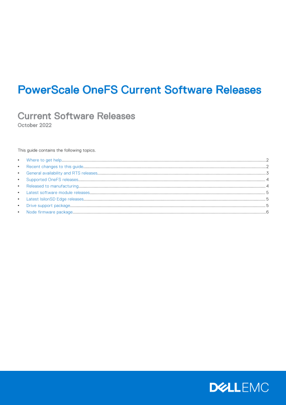 Dell PowerScale OneFS Current Software Releases - Page 1