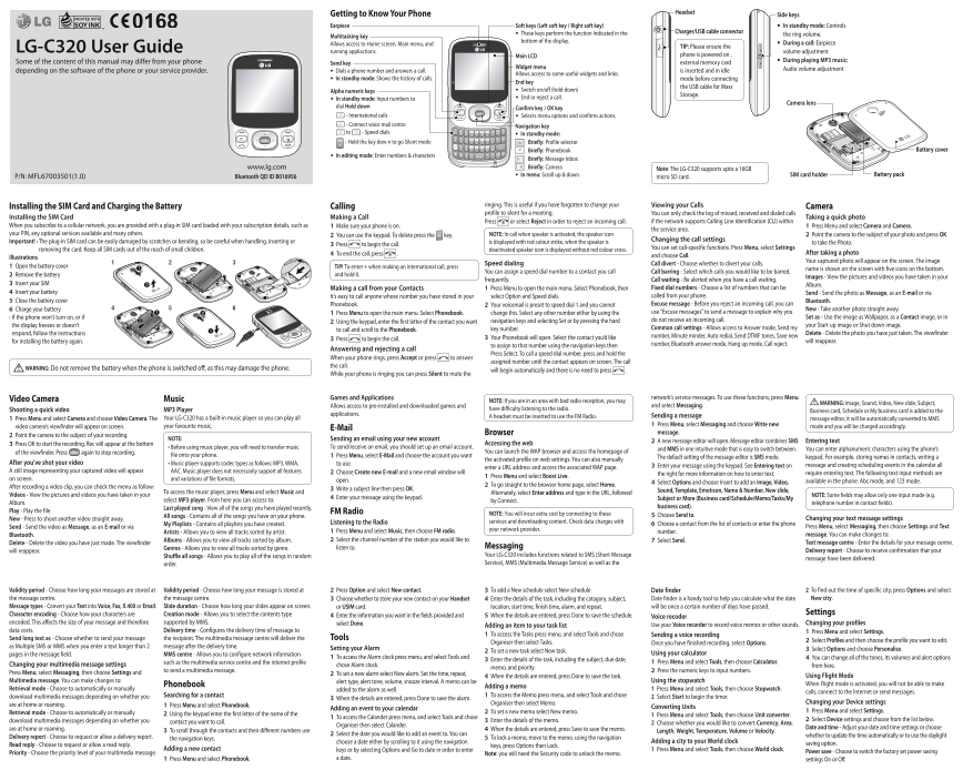 LG Mobile Phone GSM Cellphone LGC320.ACHNWA Product Specifications BOOST (AUSTRALIA) - Page 1
