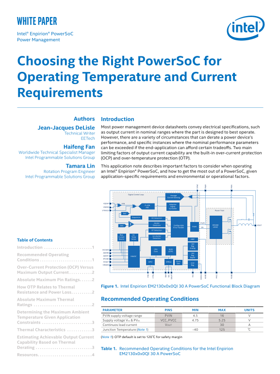 Intel White Paper on Selecting the Right PowerSoC Based on Operating Temperature and Current Requirements - Page 1