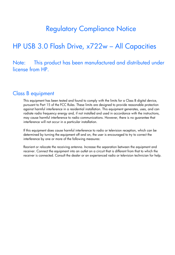 HP x722w USB Flash Drive Security and Warranty Information - Page 1