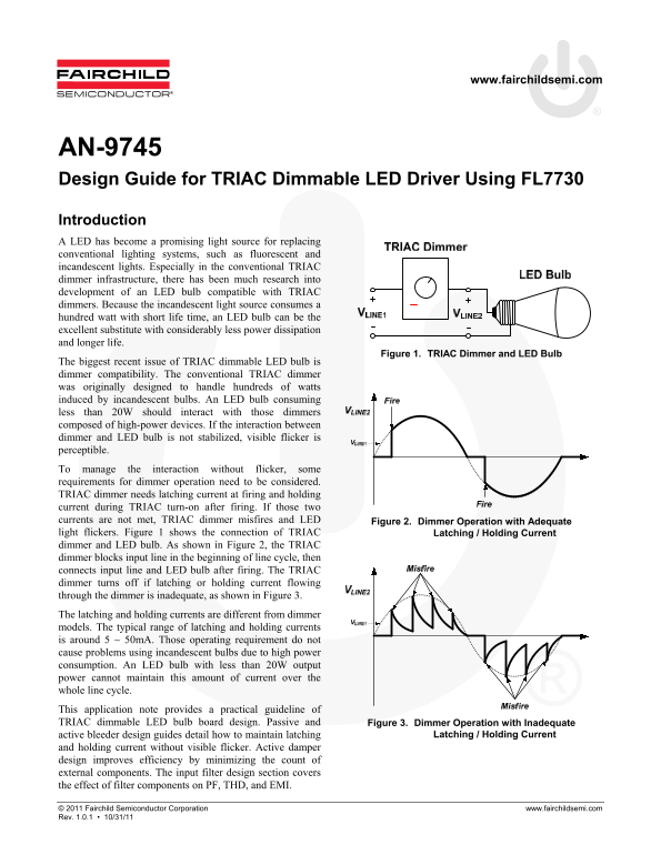 Fairchild Design Guide for TRIAC Dimmable LED Driver Using FL7730 User Manual - Page 1