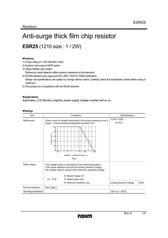 ROHM ESR25JZPJ Product Specification and User Guide - Page 1