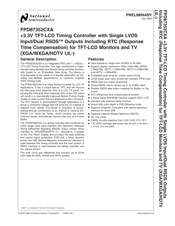 National Semiconductor - FPD87352CXA Data Handbook/Manual - Page 1