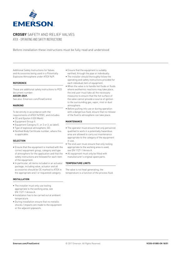 EMERSON Guide ATEX - Operating and Safety Instructions, Crosby-EN - Page 1