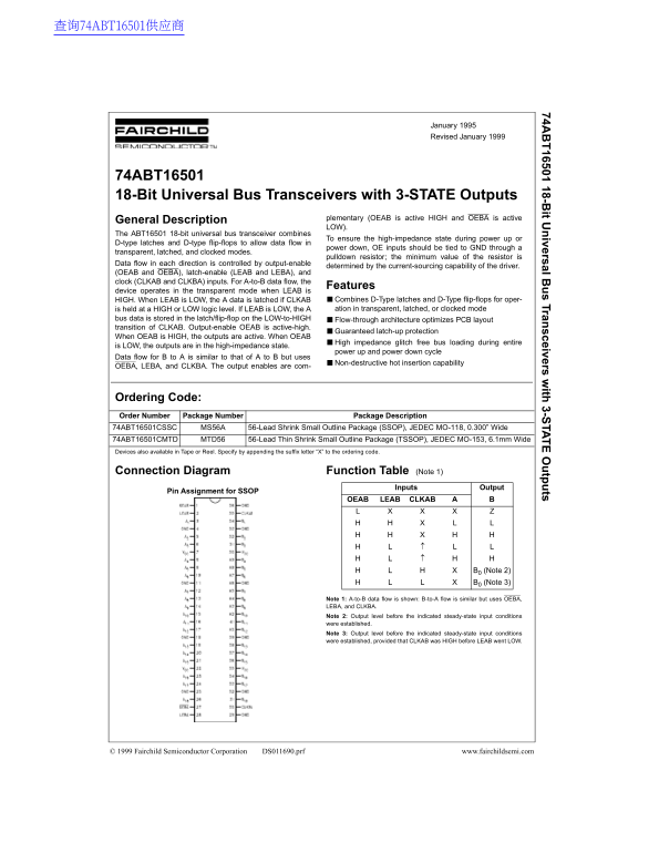 Data Handbook for Fairchild 74ABT16501 - Page 1