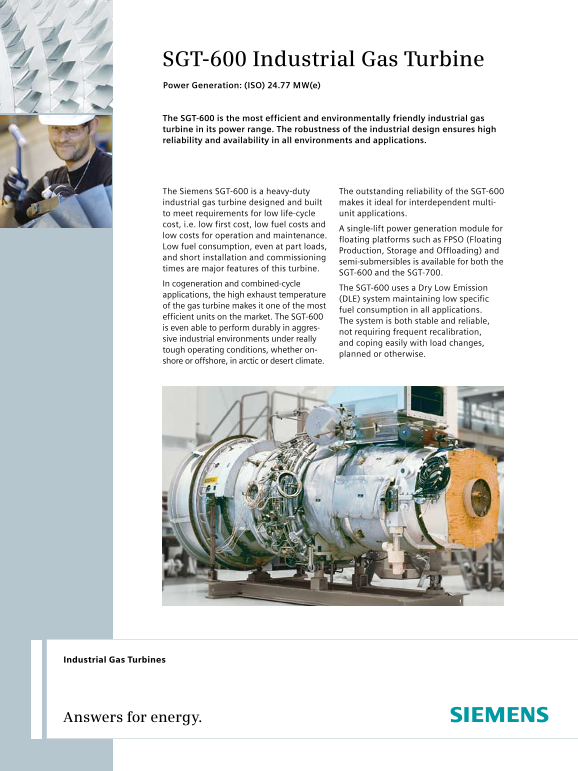 Siemens SGT-600 Industrial Gas Turbine User's Manual - Page 1