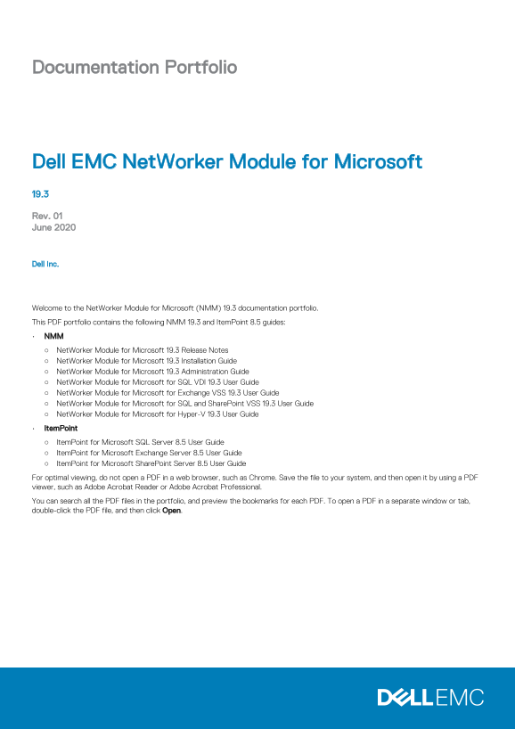 Dell NetWorker Module for Microsoft 19.3 Documentation Portfolio - Page 1