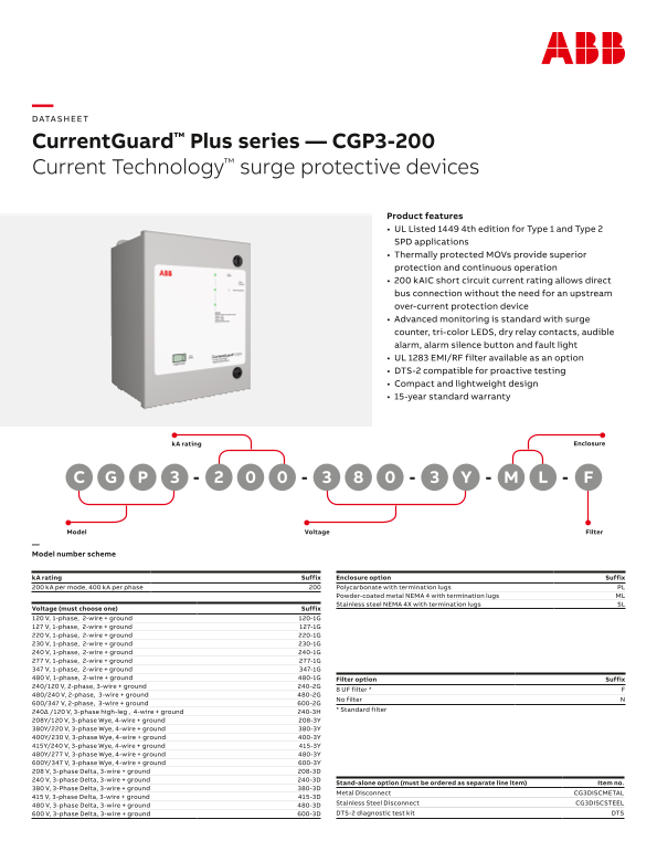 ABB Current Tech CGP3 200 Datasheet - Page 1