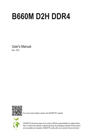 Gigabyte Motherboard B660M D2H DDR4 (Rev.1.0) User Manual English (Version 1001) - Page 1