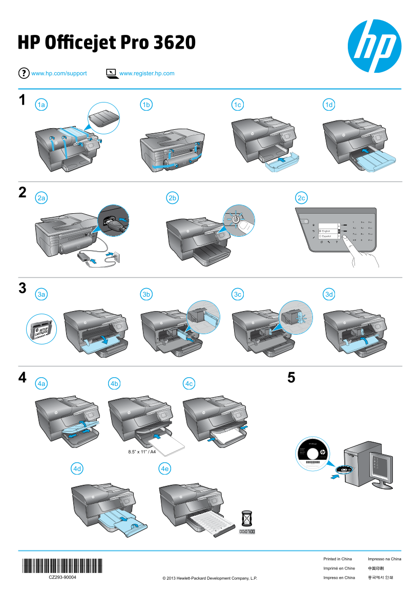 HP Officejet Pro 3620 Black & White Digital Multifunction Printer Series Setup Poster - Page 1