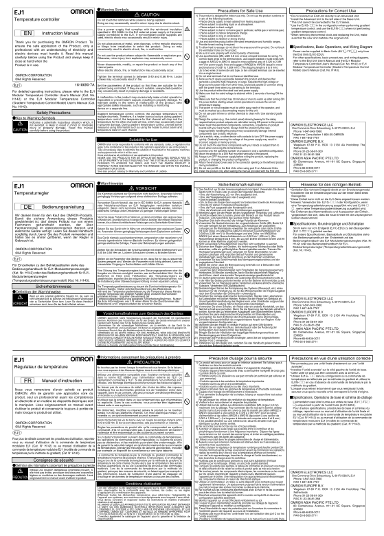 OMRON Timer Counter Modular Temperature Controller EJ1 EJ1 (Produced in or before November 2022 (V1.2 or earlier)) Temperature Controller Instruction Sheet (ENG JPN ITA GER FRE SPA) - Page 1