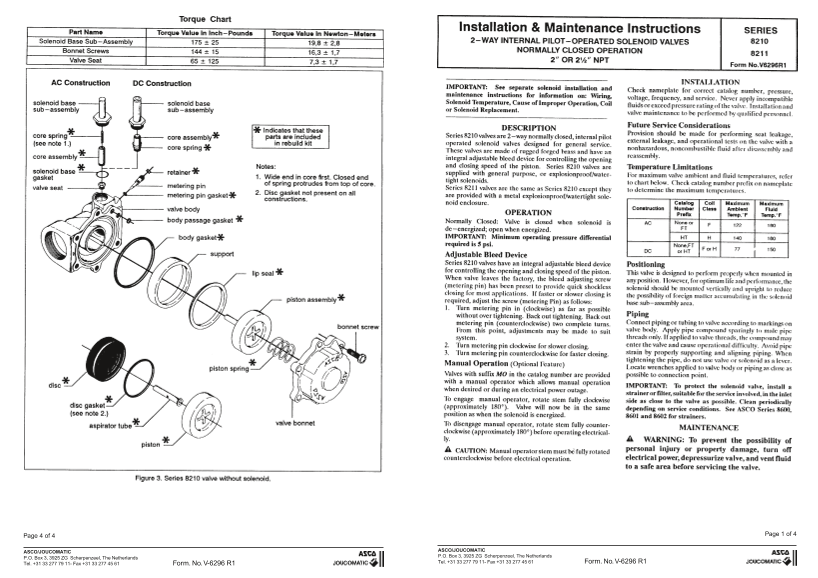 EMERSON European Installation Instructions Series 210 Floating Piston Solenoid Valve - Page 1