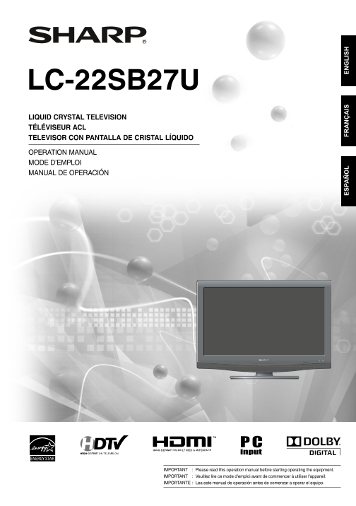 SHARP LC-22SB27U Operation Manual - Page 1