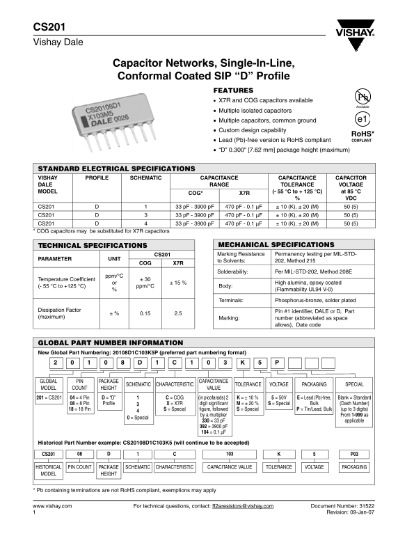 Vishay CS201 Data Sheet - Page 1