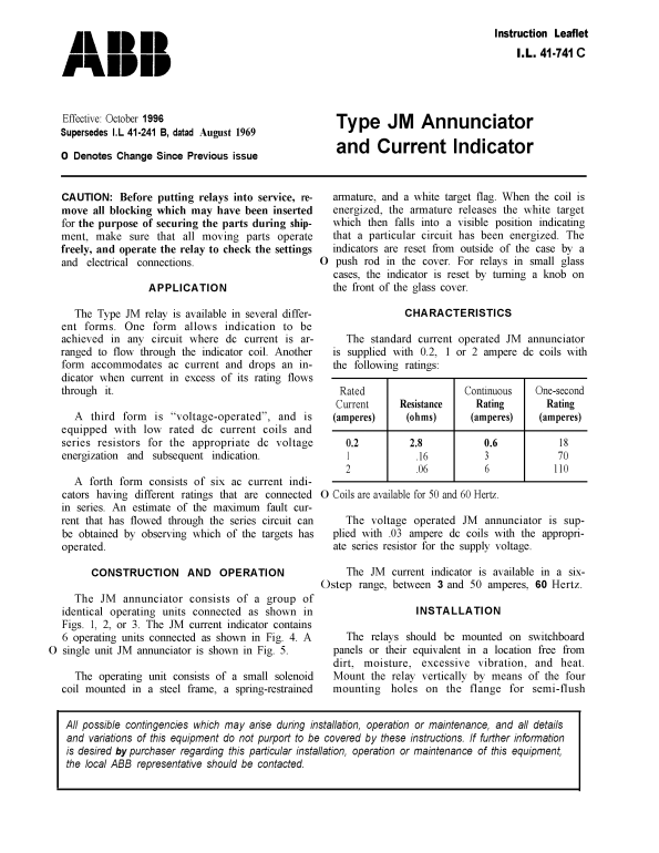 ABB JM Annunciator and Current Indicators Manual - Page 1