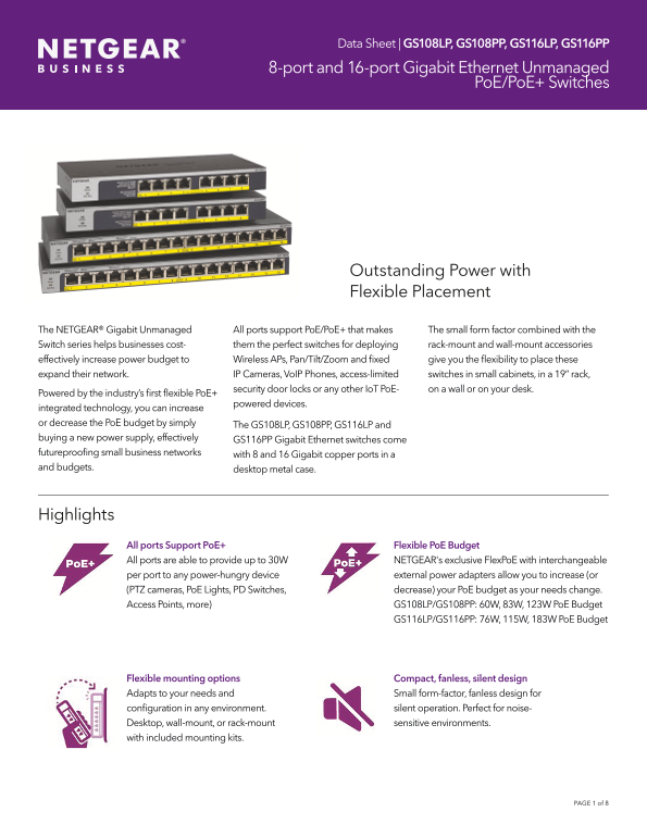 Netgear EPS130W - External Power Supply Unit 130W AC Product Data Sheet - Page 1