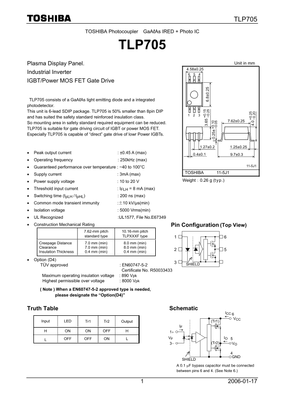 Toshiba TLP705 User's Manual - Page 1