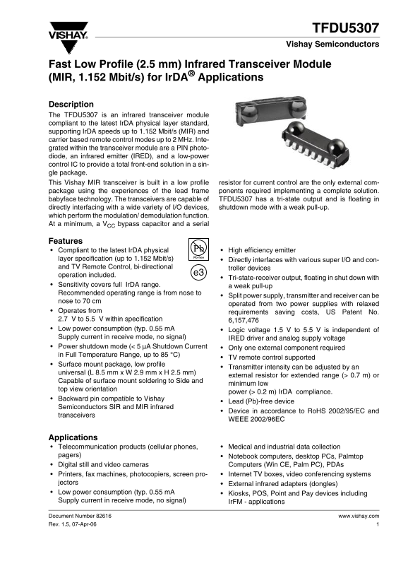 Vishay TFDU5037 Data Sheet - Page 1