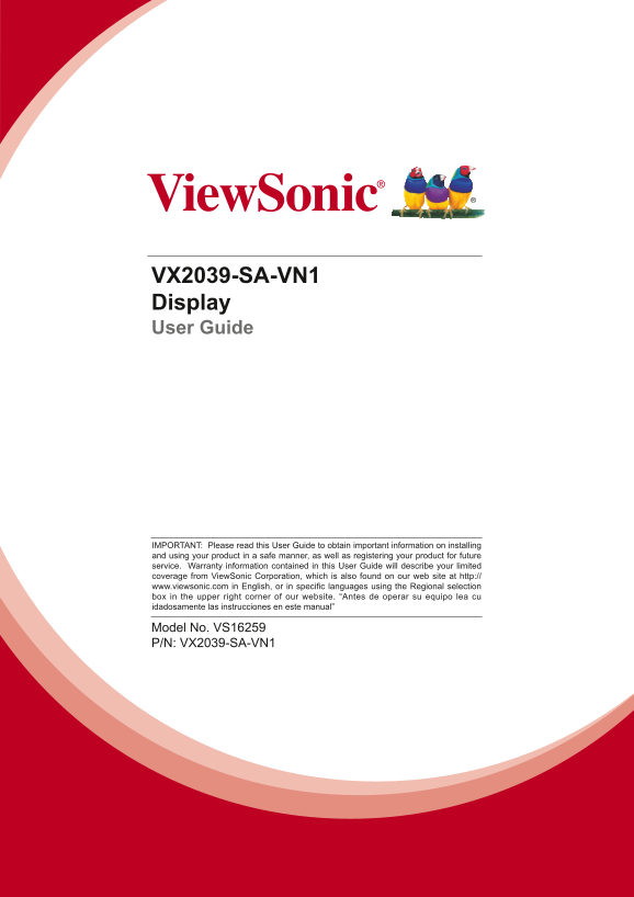 ViewSonic VX2039-SA-VN1 User Guide (English) - Page 1