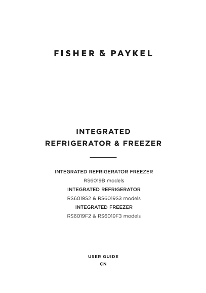 FISHER&PAYKEL Built-In Dual Zone Refrigerator, 60cm (Model RS6019S2R1) User Guide Integrated Refrigeration EN - Page 1