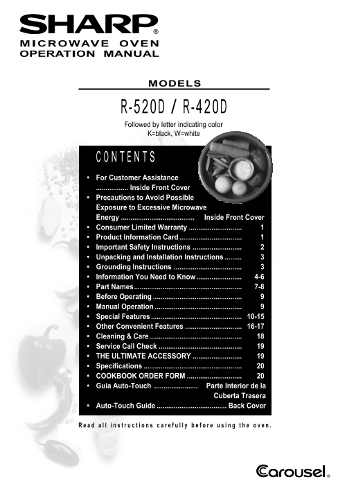 SHARP R-420 Microwave User Guide - Page 1