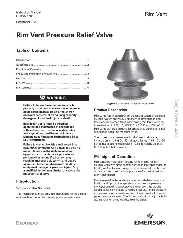 EMERSON Manuals Rim Vent Pressure Relief Valve Instruction Manual, Enardo-EN - Page 1
