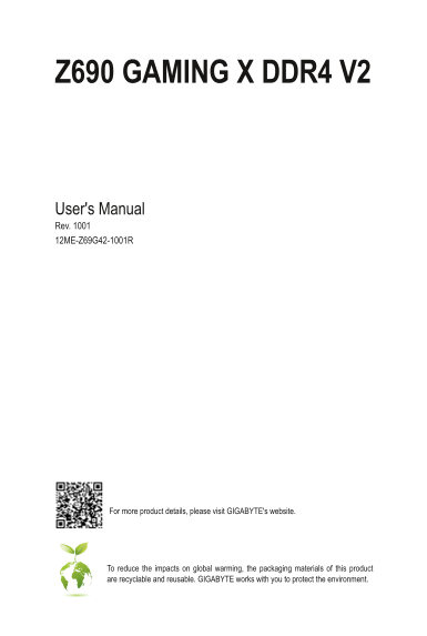 GIGABYTE Z690 GAMING X DDR4 V2 (Rev.1.0) User Manual - Page 1