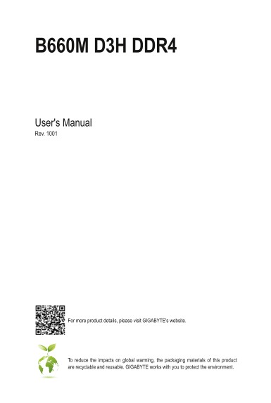 Gigabyte Motherboard B660M D3H DDR4 (Rev.1.0) User Manual - Page 1