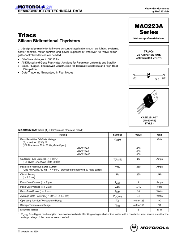 Motorola MAC23A Series Data Sheet - Page 1