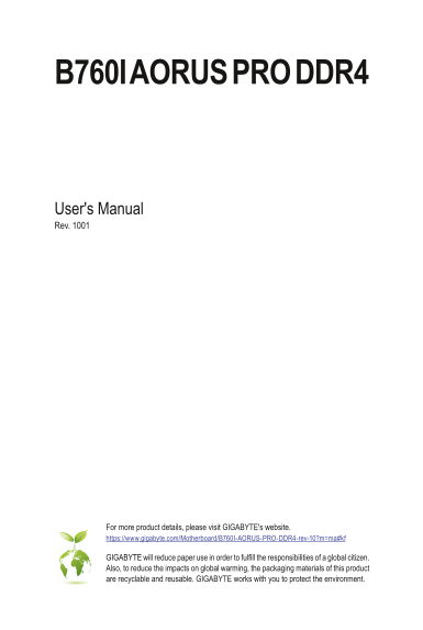 GIGABYTE Motherboard B760I AORUS PRO DDR4 (Rev.1.0) User Manual - Page 1