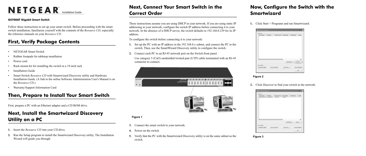 Netgear GS724AT - 24-Port Gigabit Smart Switch With Advanced Features Installation Guide - Page 1