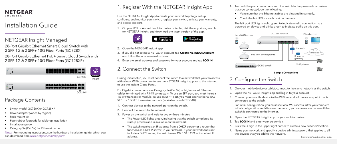 Netgear GC728X - 28-Port Gigabit Ethernet Smart Cloud Switch with 2 SFP and 2 SFP+ 10G Fiber Ports Installation Guide - Page 1