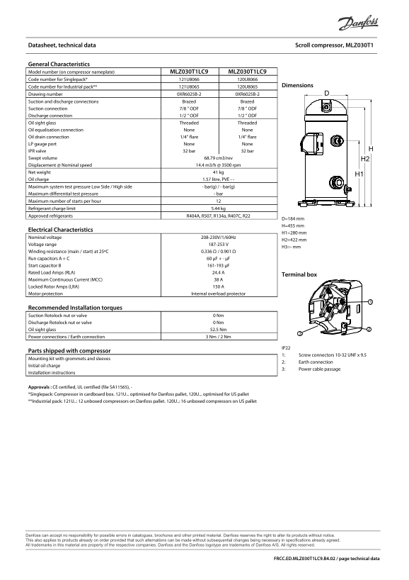 Danfoss Datasheet MLZ030T1 - Page 1