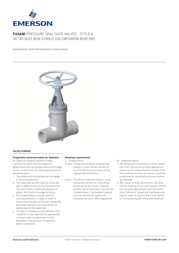 EMERSON Manuals Pressure Seal Gate Valves - Style A, Fasani-EN - Page 1